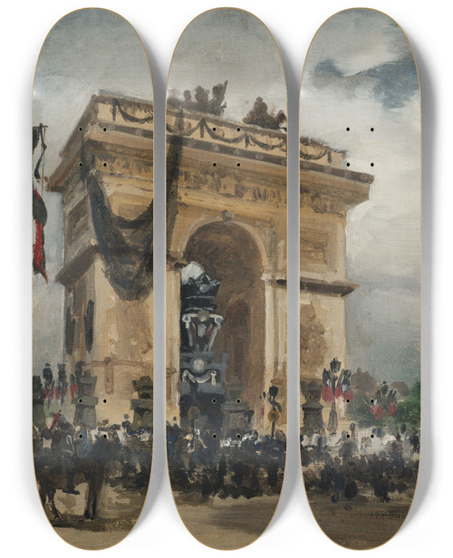 Triptych art skateboard deck of Gabriel Edouard Thurner Funrailles De Victor Hugo 31 Mai Et 1Er Juin 1885 by Gabriel Edouard Thurner (1840-1907)