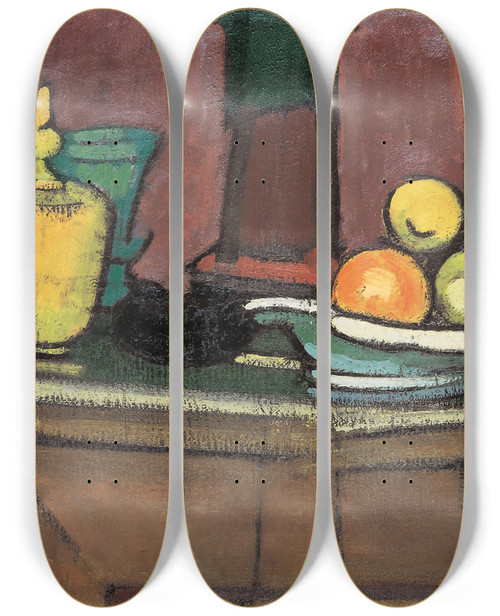 Triptych art skateboard deck of Anton Kerschbaumer Stillleben Auf Einer Truhe by Anton Kerschbaumer