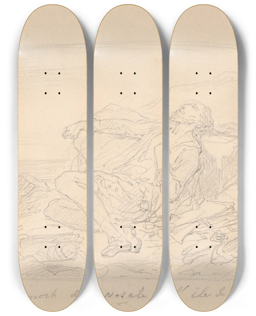 Triptych art skateboard deck of Nicaise De Keyser Vesalius Dying On The Isle Of Zante_1 by Nicaise De Keyser (1813-1887)