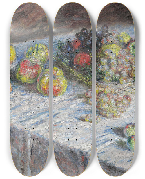 Triptych art skateboard deck of Claude Monet Apples And Grapes by Claude Monet (1840-1926)