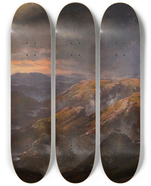 Triptych art skateboard deck of Johan Christian Dahl View From Lyshornet by Johan Christian Dahl (1788-1857)