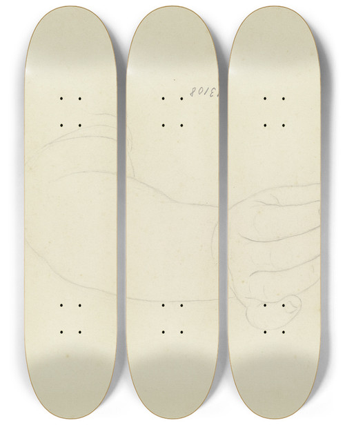 Triptych art skateboard deck of Karl Sandhaas Greifender Oder Etwas Auflesender Unterarm by Karl Sandhaas (1801-1859)