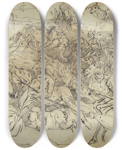 Triptych art skateboard deck of Fritz Bamberger Coven by Fritz Bamberger (1814-1873)