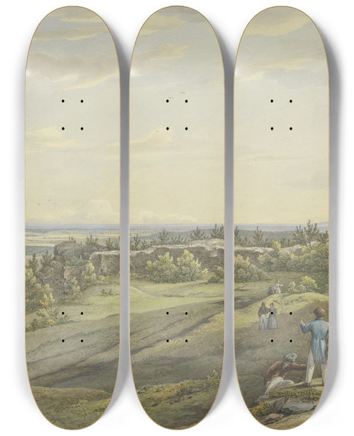 Triptych art skateboard deck of Carl Morgenstern Burghof Der Ruine Falkenstein Mit Ausblick Auf Die Mainebene Den Odenwald Und Die Rheinberge by Carl Morgenstern (1811-1893)