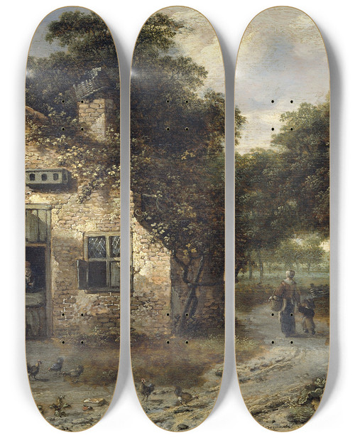 Triptych art skateboard deck of Jan Wijnants The Farmhouse by Jan Wijnants (1632-1684)