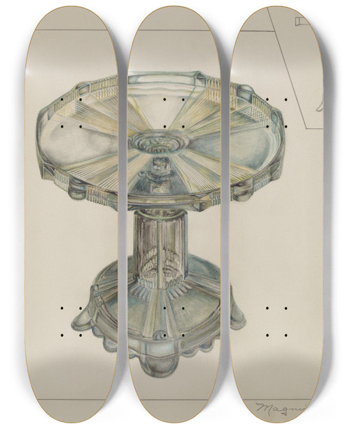 Triptych art skateboard deck of Magnus S Fossum Glass Cake Stand by Magnus S Fossum