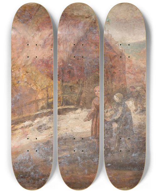 Triptych art skateboard deck of Tadeusz Makowski Two Little Girls Against The Background Of A Landscape by Tadeusz Makowski (1882-1932)
