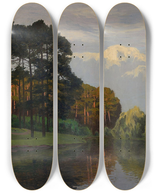 Triptych art skateboard deck of Walter Leistikow Hubertussee Im Grunewald by Walter Leistikow (1865-1908)