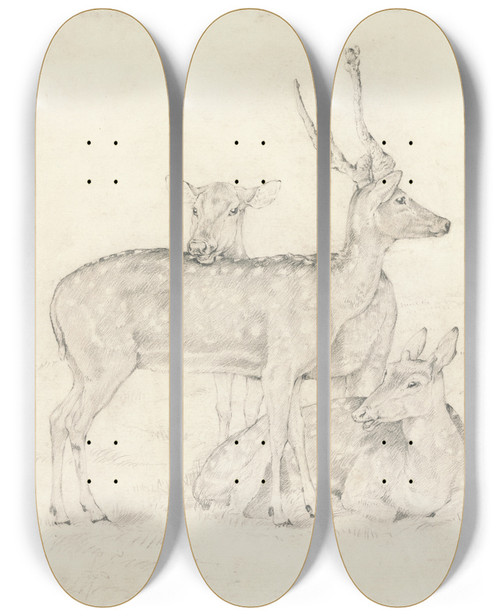 Triptych art skateboard deck of Sir Edwin Henry Landseer A Herd Of Deer Grazing In A Park by Sir Edwin Henry Landseer (1802-1873)