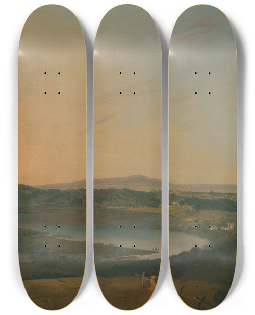 Triptych art skateboard deck of Richard Wilson Lago Dagnano With Vesuvius In The Distance by Richard Wilson (1714-1782)