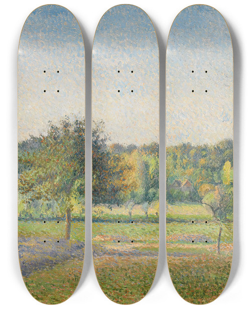 Triptych art skateboard deck of Camille Pissarro Prairie Ragny by Camille Pissarro (1830-1903)