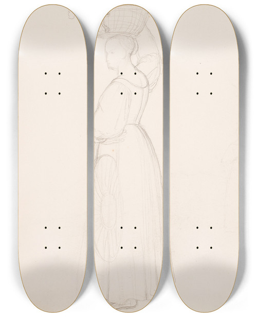 Triptych art skateboard deck of Erasmus Von Engert Sketchbook Drawings Pl9 by Erasmus Von Engert (1796-1871)