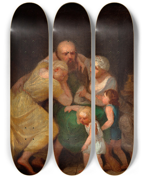 Triptych art skateboard deck of Nicolai Abildgaard A Farewell Scene by Nicolai Abildgaard (1743-1809)