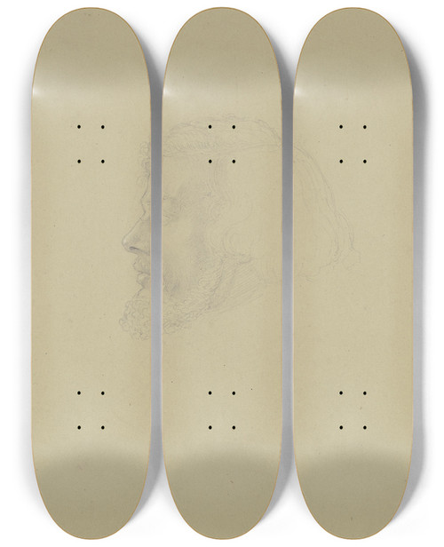 Triptych art skateboard deck of Hermann Wirsing Portrt Des Kupferstechers Und Musikers Christian Siedentopf Aus Frankfurt Am Main by Hermann Wirsing
