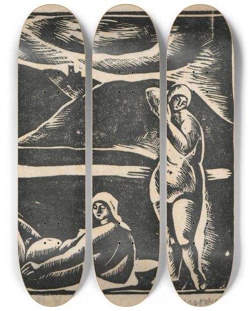 Triptych art skateboard deck of Wacaw Wsowicz Three Nudes by Waclaw Wasowicz (1891-1942)