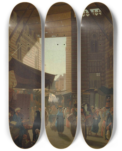 Triptych art skateboard deck of Louisemile Pinel De Grandchamp At The Bazaar Cairo by Louis-Emile Pinel De Grandchamp (1831-1894)