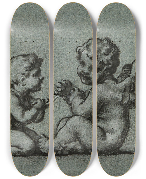 Triptych art skateboard deck of Pierrepaul Prudhon Les Dvideurs by Pierre-Paul Prud'hon (1758-1823)