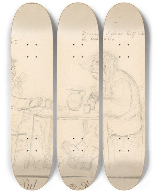 Triptych art skateboard deck of George Moutard Woodward A Game At Put In A Country Alehouse by George Moutard Woodward (1765-1809)