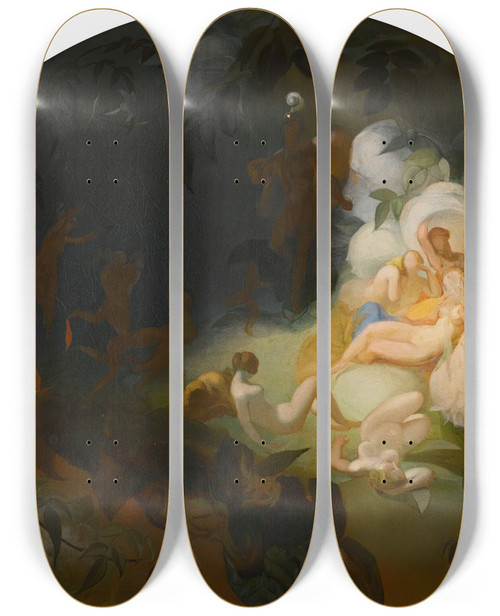 Triptych art skateboard deck of Robert Huskisson There Sleeps Titania by Robert Huskisson (1820-1861)