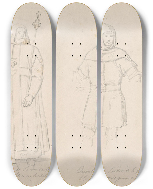 Triptych art skateboard deck of Adolph Tidemand Stormester Og Ridder Av Pasjonistordenen by Adolph Tidemand (1814-1876)
