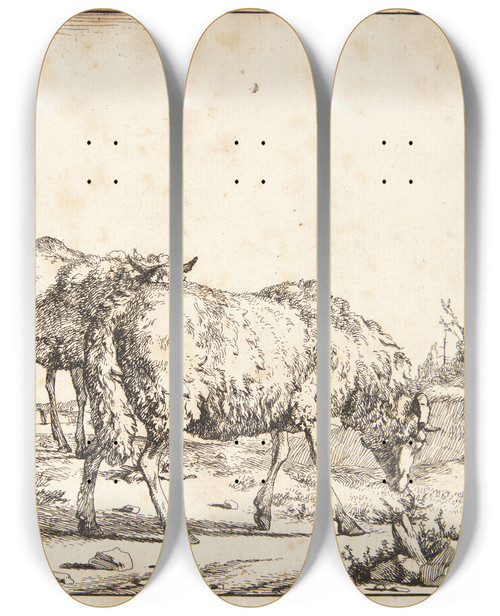 Triptych art skateboard deck of Marcus De Bye Grssende Fr Vendt Mod Hjre by Marcus de Bye (1638-1688)