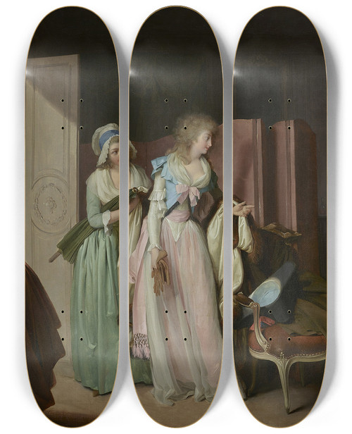 Triptych art skateboard deck of Louis Lopold Boilly La Visite Rendue The Visit Returned by Louis Leopold Boilly (1761-1845)