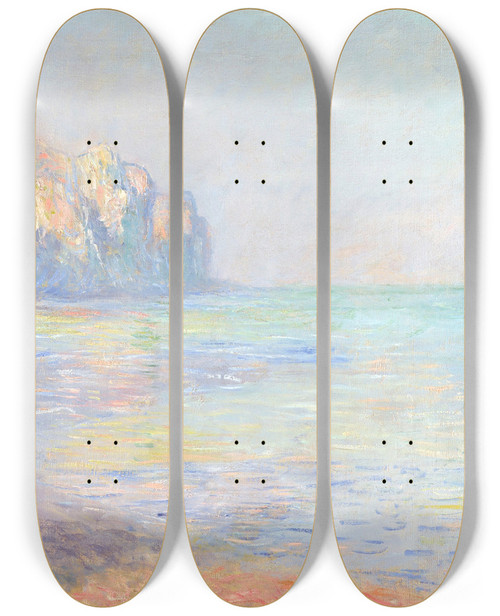 Triptych art skateboard deck of Claude Monet Le Matin Temps Brumeux Pourville Misty Morning At Pourville by Claude Monet (1840-1926)