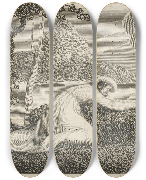 Triptych art skateboard deck of John Wootton Fable Xxviii The Persian The Sun And The Cloud by John Wootton (1686-1765)