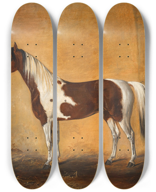 Triptych art skateboard deck of Johann Adam Klein A Horse In A Stable by Johann Adam Klein (1792-1875)