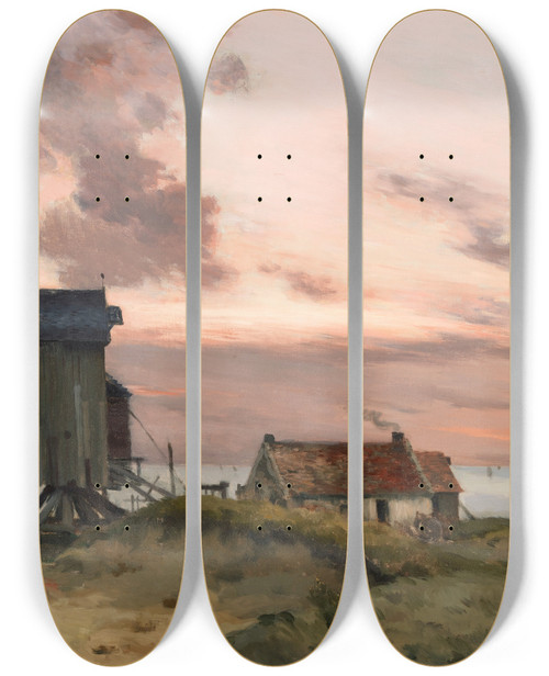 Triptych art skateboard deck of Jean Charles Cazin Windmill On A Beach by Jean Charles Cazin (1840-1901)