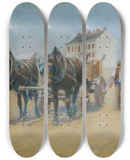 Triptych art skateboard deck of Alphons Leopold Mielich In Der Hernalser Sandgsttte by Alphons Leopold Mielich (1863-1929)