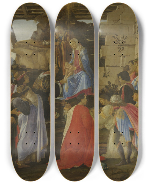 Triptych art skateboard deck of Sandro Botticelli Adoration Of The Magi by Sandro Botticelli (1444-1510)