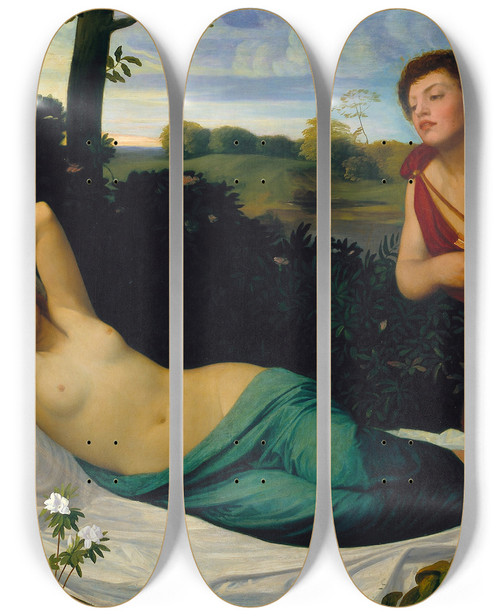 Triptych art skateboard deck of Alphonse Legros Cupid And Psyche by Alphonse Legros (1837-1911)
