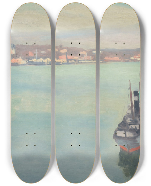 Triptych art skateboard deck of Albert Marquet Le Port De Stockholm Matin De Printemps by Albert Marquet (1875-1947)