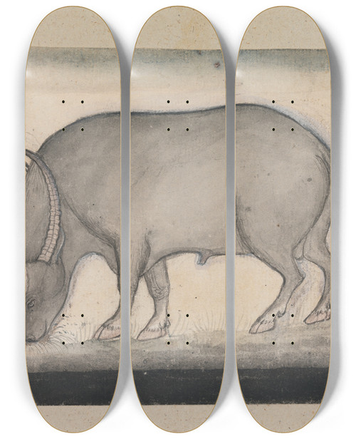 Triptych art skateboard deck of Gangaram Chintaman Tambat Water Buffalo Grazing by Gangaram Chintaman Tambat