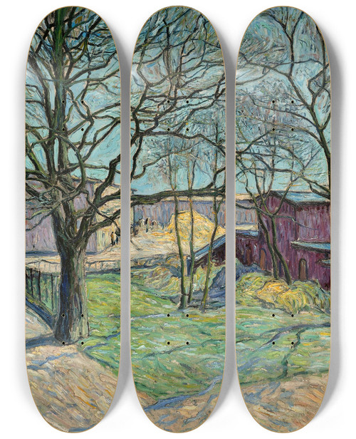 Triptych art skateboard deck of Theo Von Brockhusen Manor House In Seelow by Theo Von Brockhusen (1882-1919)