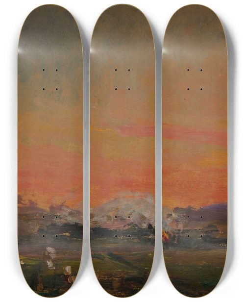 Triptych art skateboard deck of Jan Stanislawski In The Field Sunset In The Ukraine by Jan Stanislawski (1860-1907)