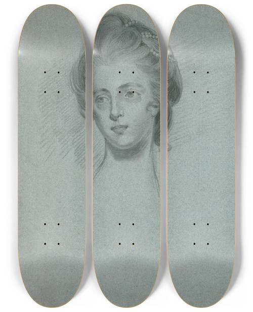 Triptych art skateboard deck of John Russell Studies Of Two Womens Heads by John Russell (1745-1806)
