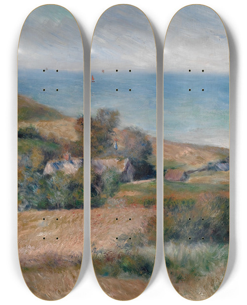 Triptych art skateboard deck of Pierreauguste Renoir View Of The Seacoast Near Wargemont In Normandy by Pierre-Auguste Renoir (1841-1919)