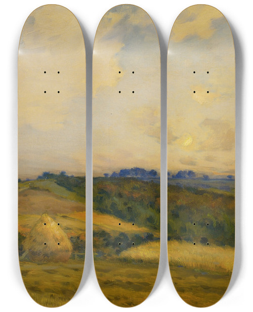 Triptych art skateboard deck of Jean Charles Cazin After The Harvest by Jean Charles Cazin (1840-1901)