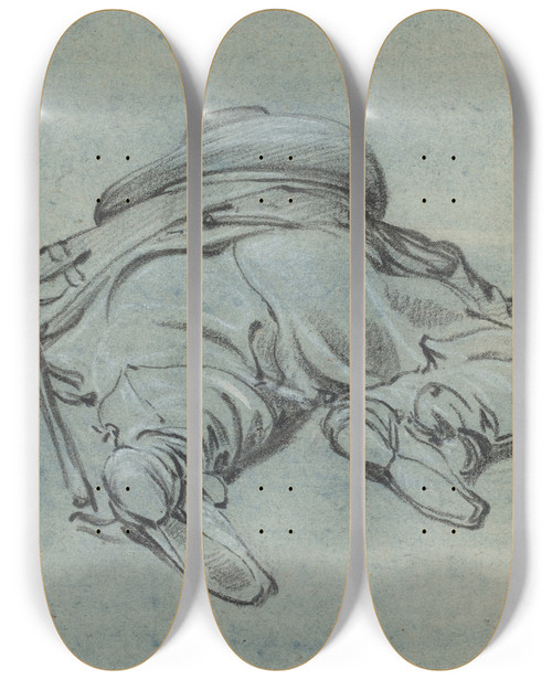 Triptych art skateboard deck of Jan Both A Cavalier Lying On The Ground by Jan Both (1618-1652)