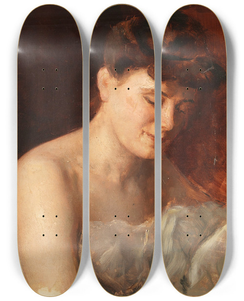 Triptych art skateboard deck of Charles Chaplin Frauenportrt Studie by Charles Chaplin (1825-1891)