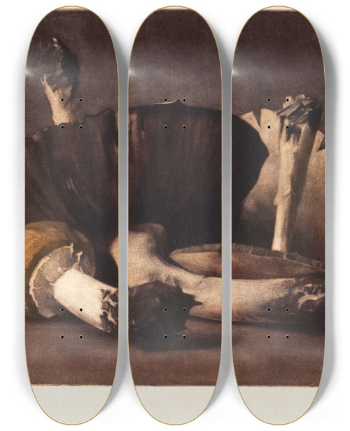 Triptych art skateboard deck of Peter Ilsted Gul Champignon by Peter Ilsted (1861-1933)