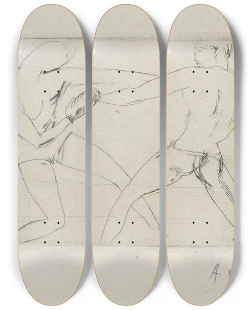 Triptych art skateboard deck of Andr Dunoyer De Segonzac Tableau De La Boxe Illustr De 29 Gravures Leauforte Pl 6 by Andre Dunoyer De Segonzac (1884-1974)