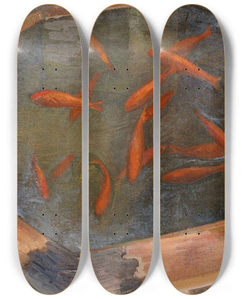 Triptych art skateboard deck of Jean Hippolyte Marchand Goldfish by Jean Hippolyte Marchand (1883-1940)