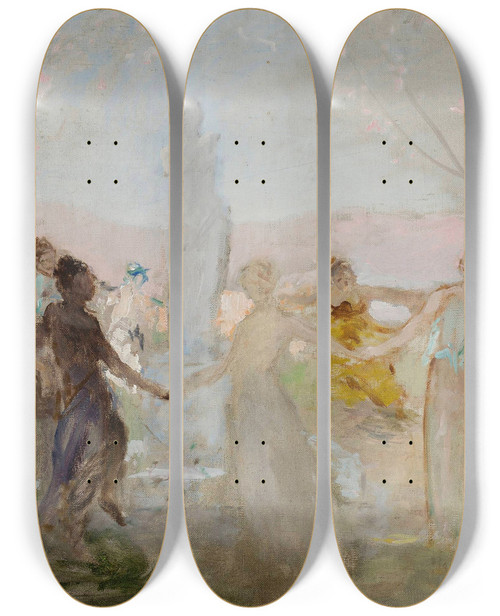 Triptych art skateboard deck of Jan Cigliski Sketch For The Painting Procession Around The Venus De Milo Statue by Jan Ciaglinski (1858-1913)