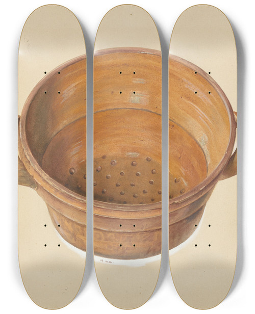 Triptych art skateboard deck of Fritz Boehmer Zoar Colander by Fritz Boehmer