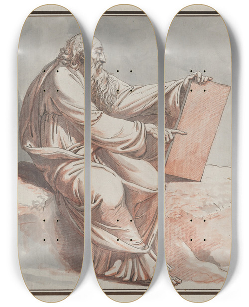 Triptych art skateboard deck of Johann Heinrich Lips A Prophet Seated On A Rock by Johann Heinrich Lips (1758-1817)