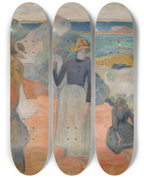 Triptych art skateboard deck of Paul Gauguin Beach Scene by Paul Gauguin (1848-1903)