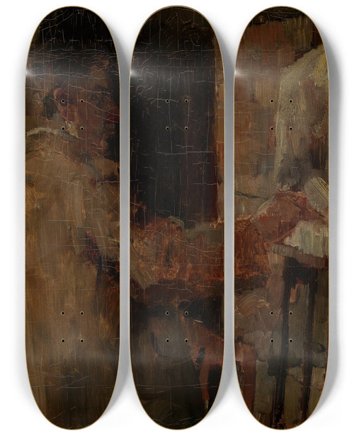 Triptych art skateboard deck of Arthur Grimm Wilhelm Trbner Im Atelier by Arthur Grimm